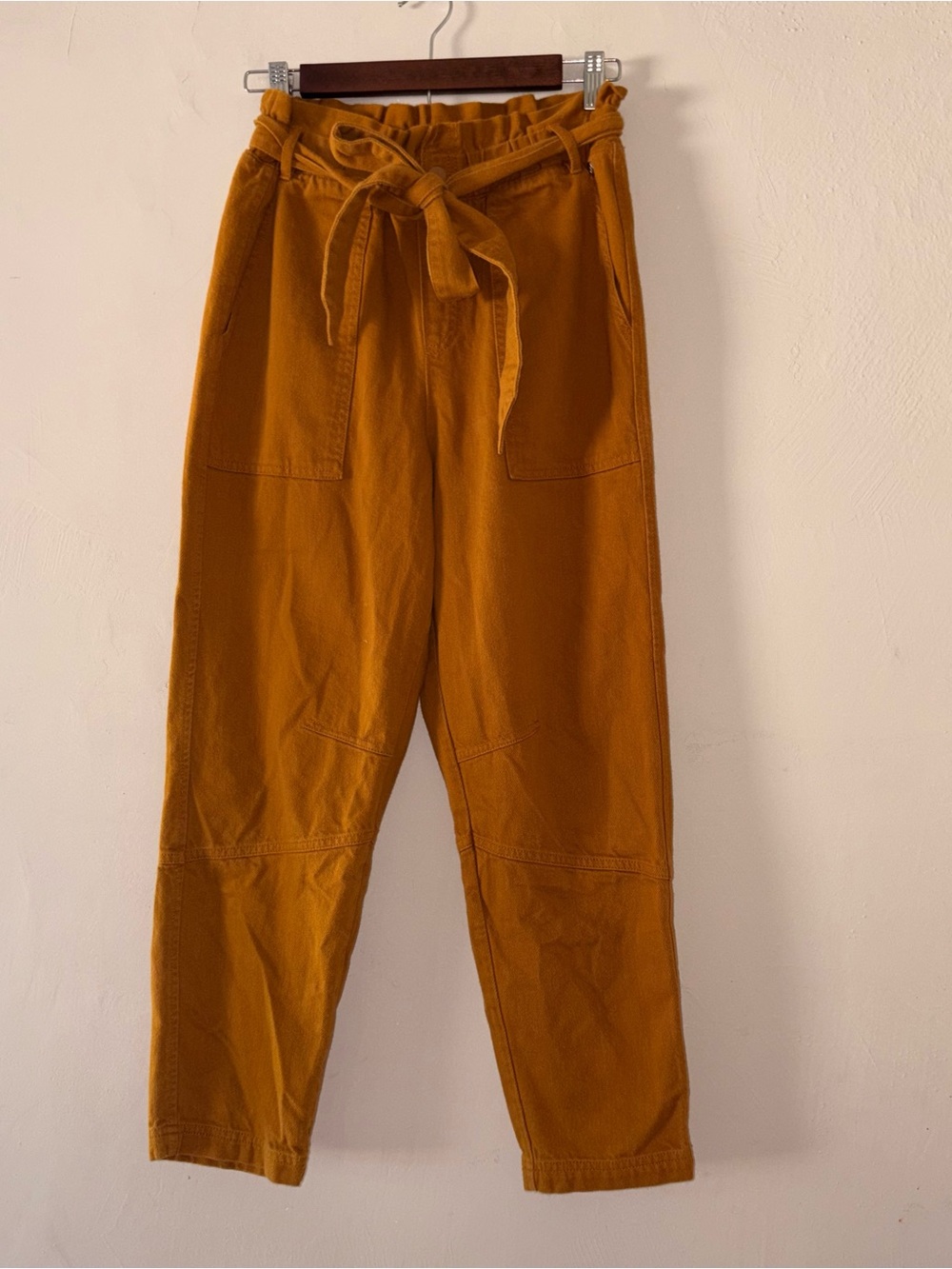 CALIA Mustard Yellow Paperbag Waist Tie Front Utility Pants Size XS